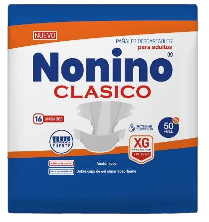 Nonino Pañal Elastizado Clásico XG x16 — Bulto x5 paquetes