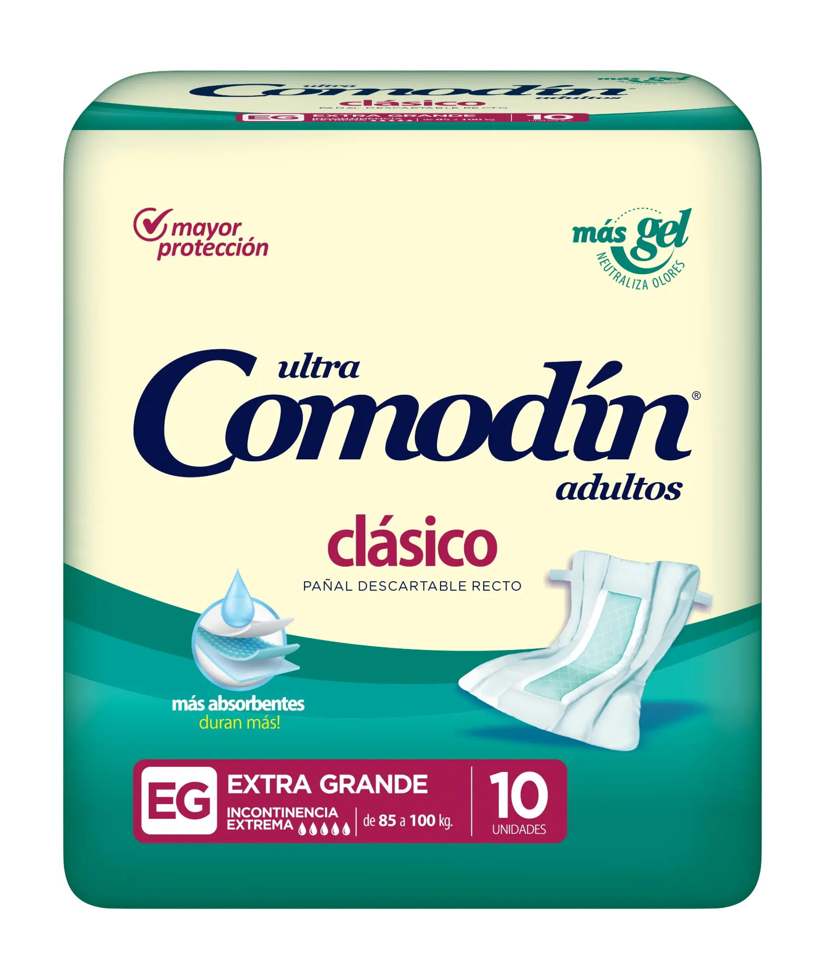 Comodín Pañal Recto Clásico — Extra Grande / x10 — Bulto x8 paquetes